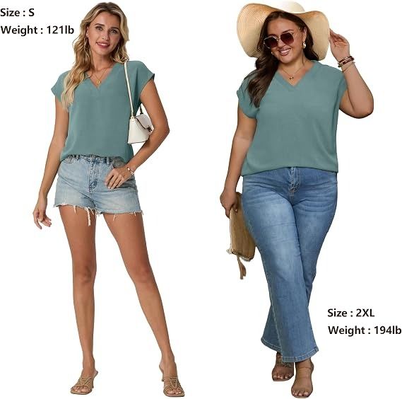 Green V-Neck Cap Sleeve Blouse image 3